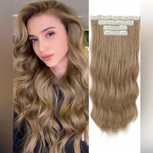 Other - 20 Inch Clip in Medium Dark Blonde Hair extensions wavy 4 thick pieces